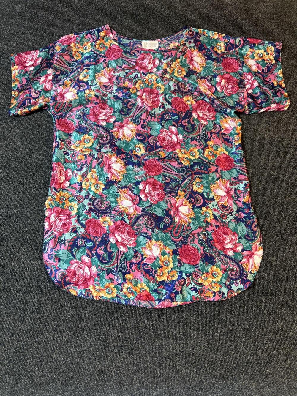 California Dynasty Sleep Shirt Womens XL Multicolor Floral Chemise Short Sleeve